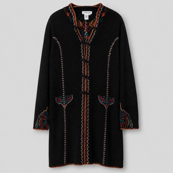 Coldwater Creek Sweaters - Coldwater Creek Cardigan Duster  XL Black Embroidered Beaded Artsy Boho Eclectic